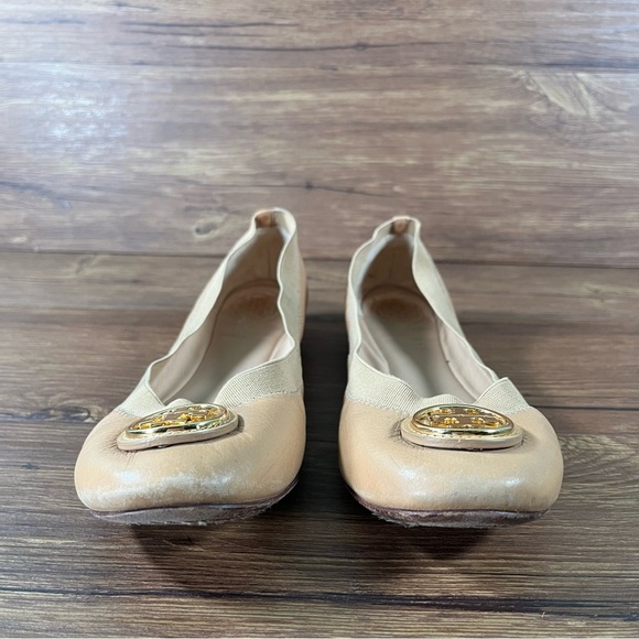 Tory Burch Caroline 2 Ballet Flats Tan Leather Slip-Ok Shoes Women’s Size 7 - Picture 2 of 9
